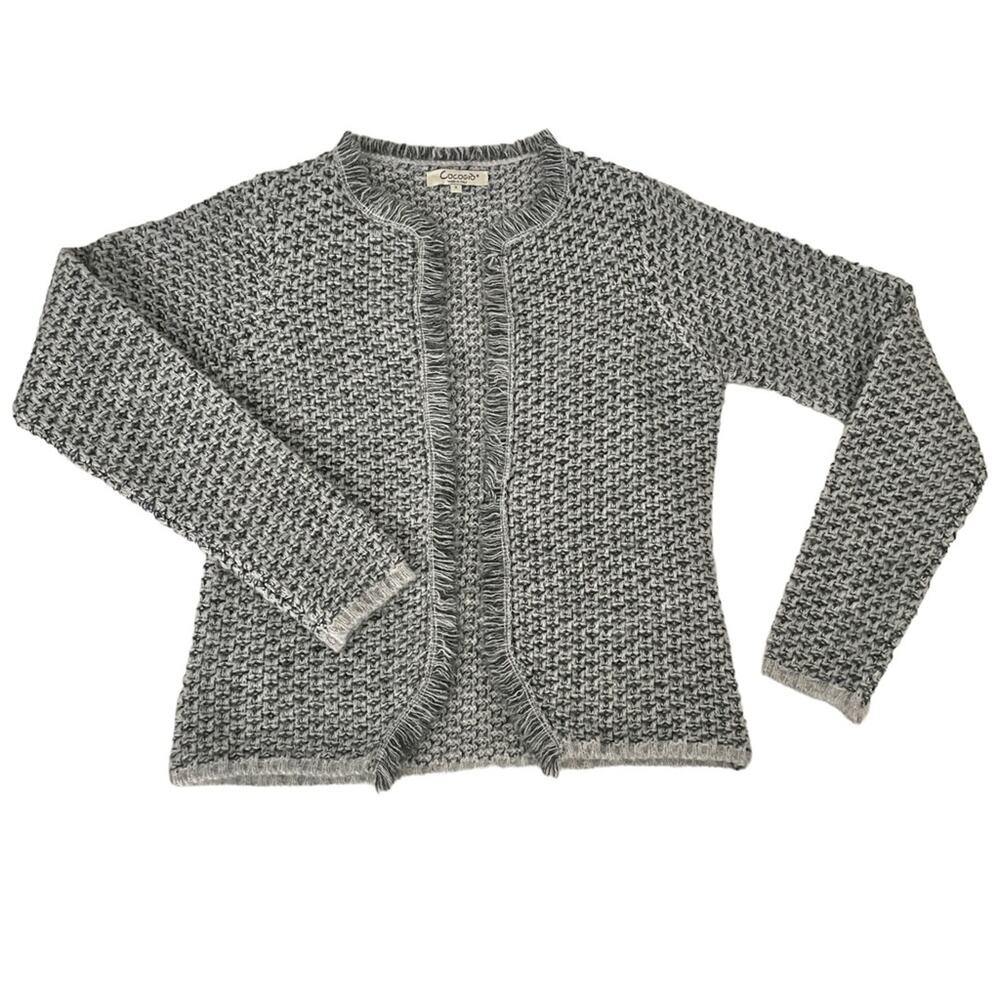 Cocogio Italian Grey Knit Mohair Wool Fringe Open Front Fringe Sweater Blazer S